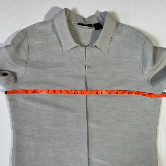 Liz Claiborne Silk Linen Tunic Blouse Size 14 Moss Gray Green Long Sleeve - Picture 5 of 12